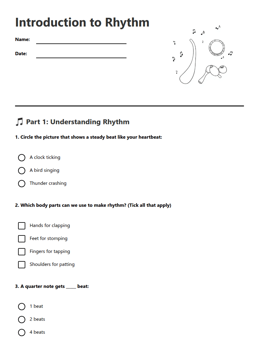 Introduction to Rhythm worksheet preview