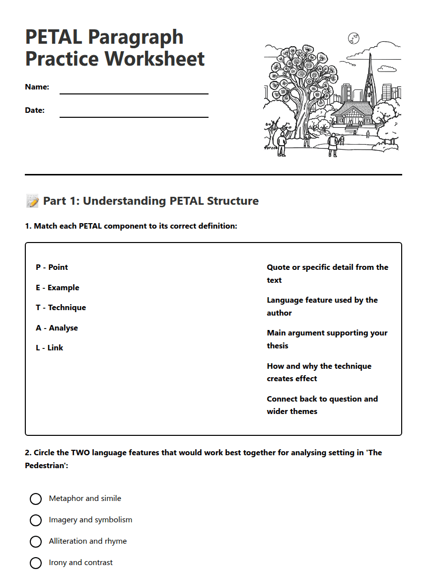 PETAL Paragraph Practice Worksheet worksheet preview