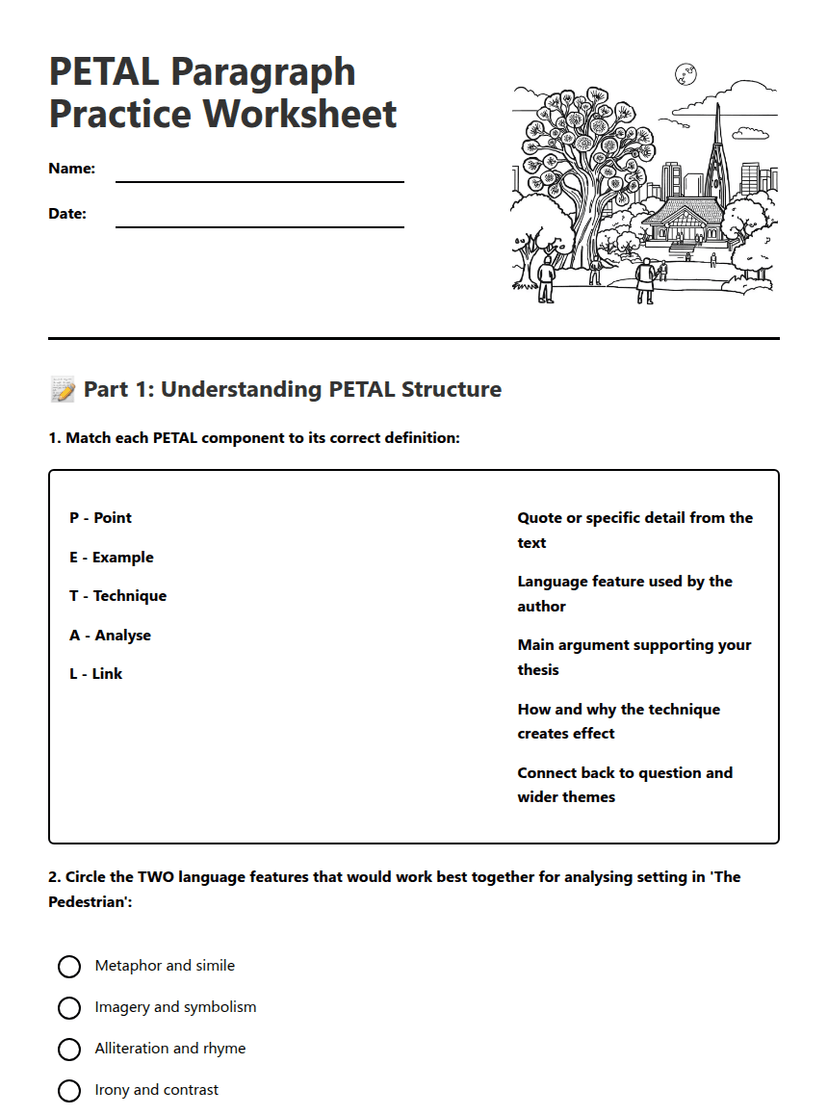 PETAL Paragraph Practice Worksheet