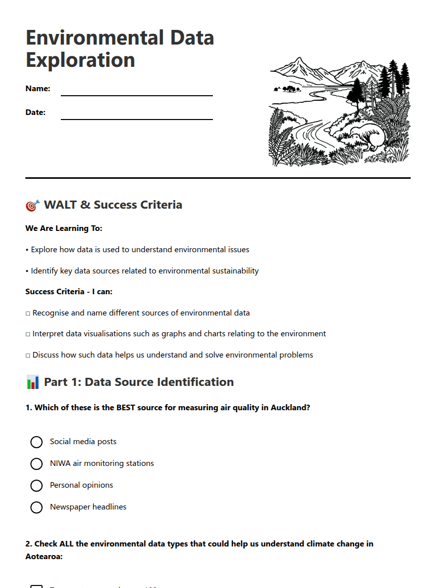 Environmental Data Exploration worksheet preview