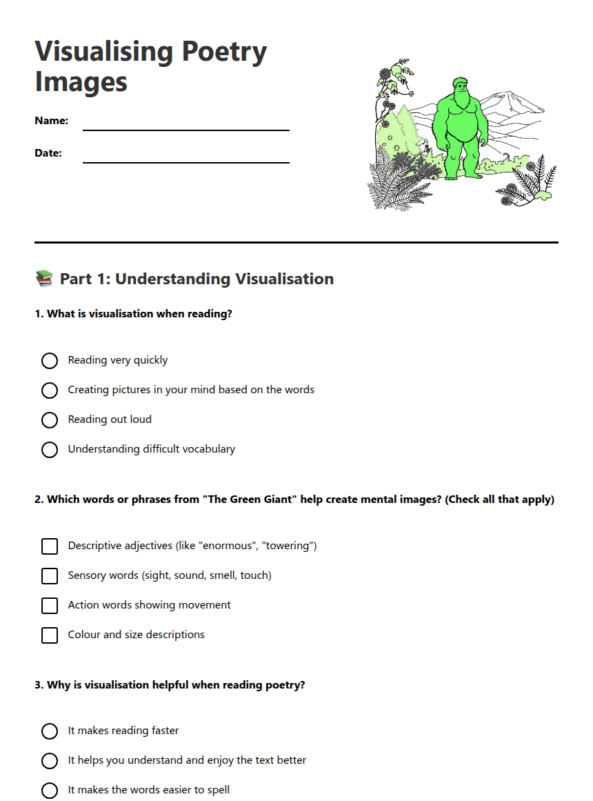 Visualising Poetry Images worksheet preview