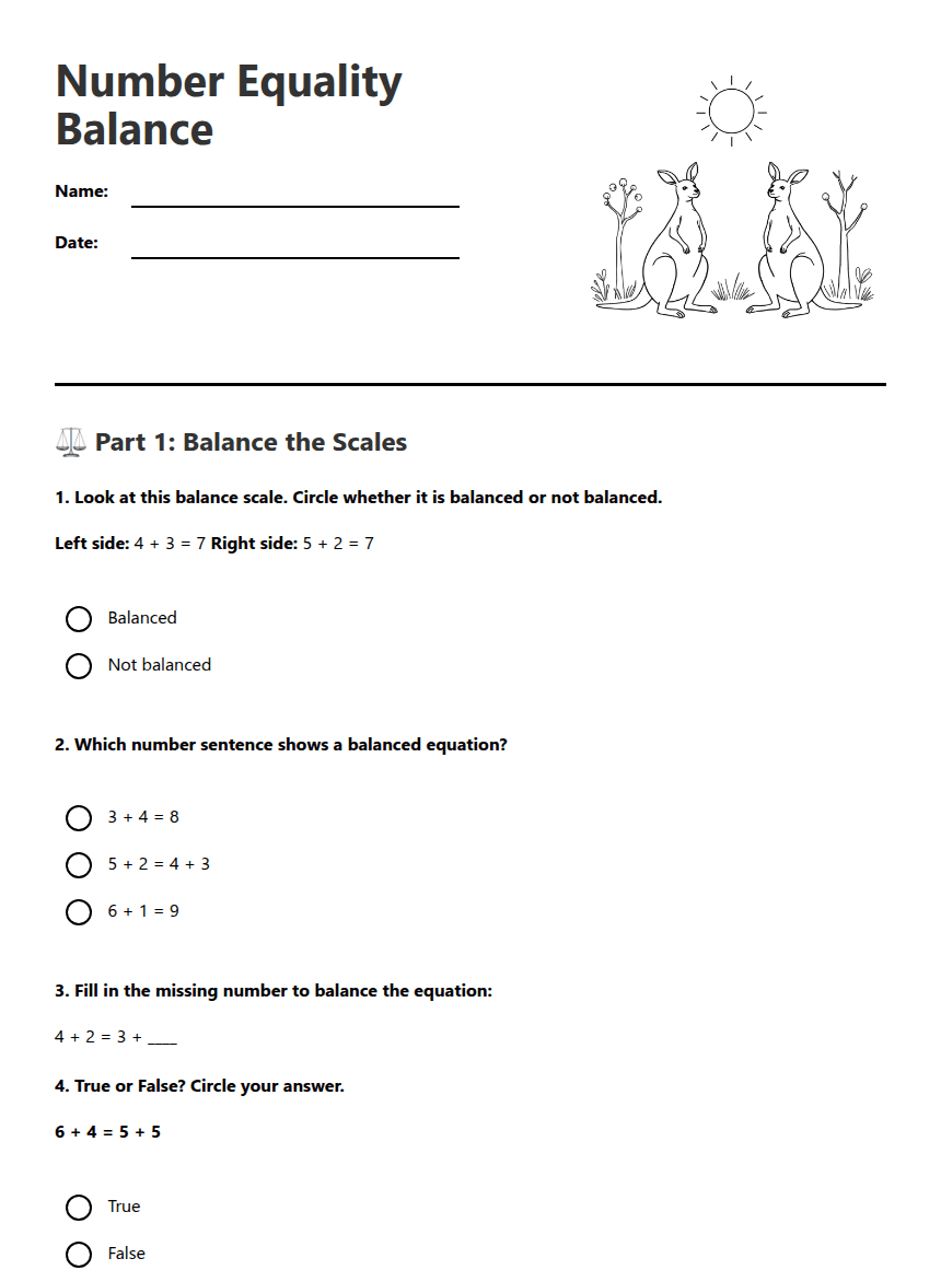 Number Equality Balance worksheet preview