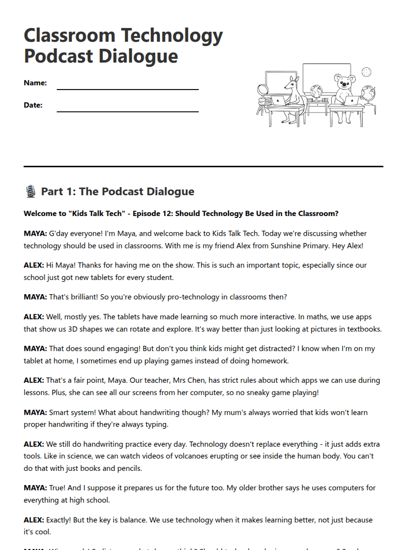 Classroom Technology Podcast Dialogue
