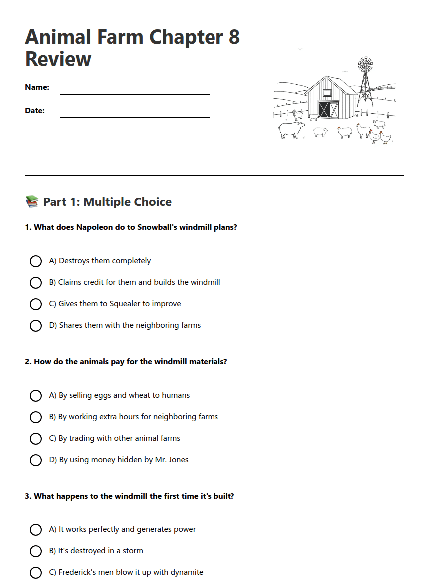 Animal Farm Chapter 8 Review worksheet preview