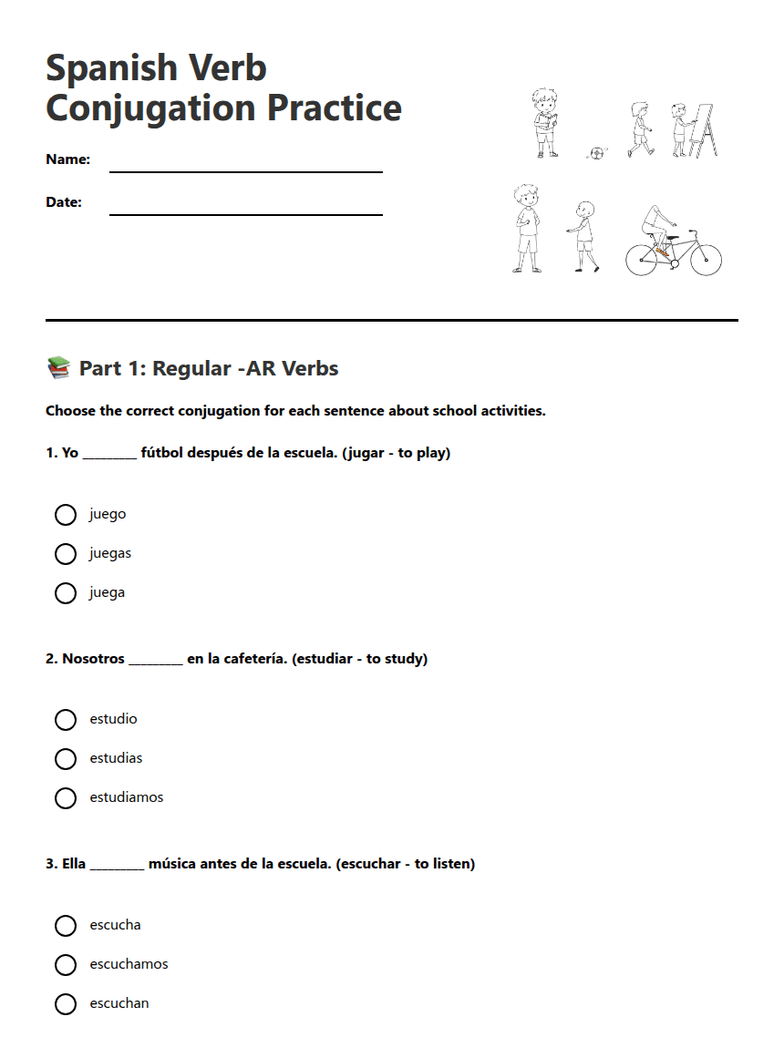 Spanish Verb Conjugation Practice worksheet preview