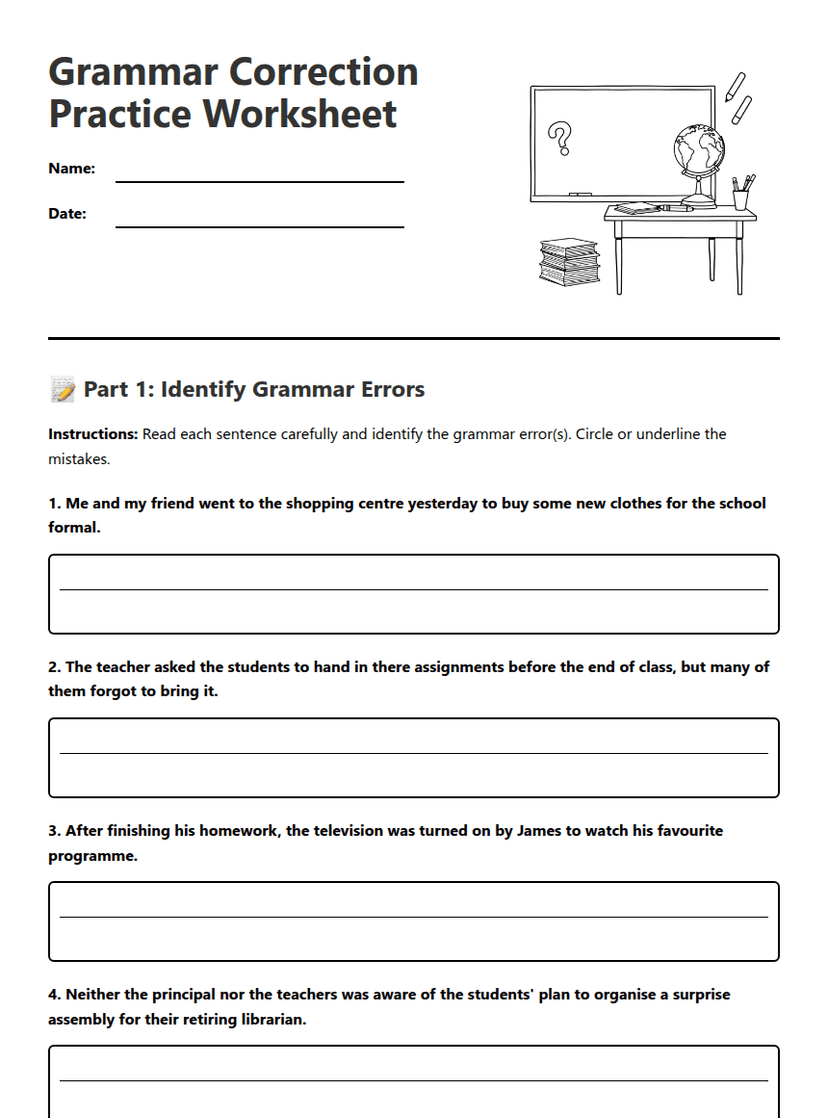 Grammar Correction Practice Worksheet