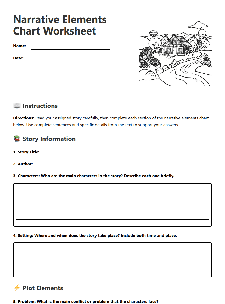 Narrative Elements Chart Worksheet worksheet preview