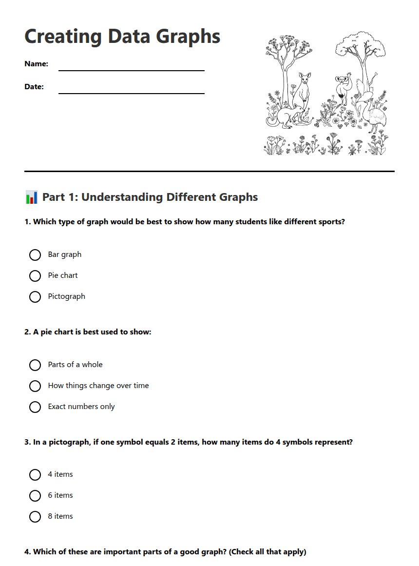 Creating Data Graphs worksheet preview