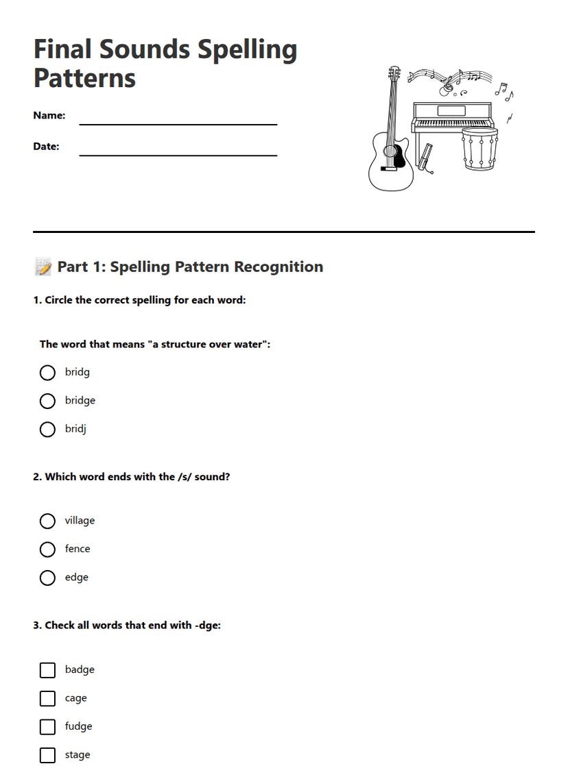 Final Sounds Spelling Patterns