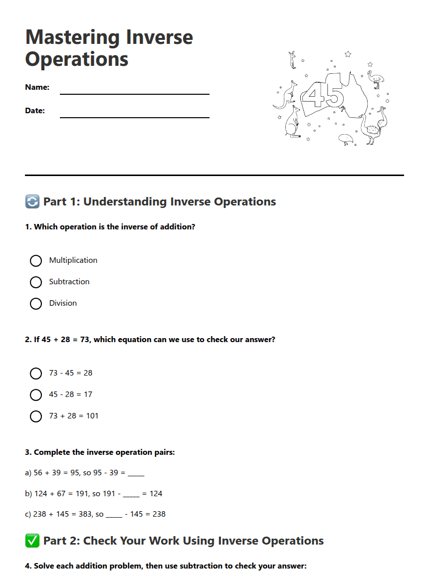 Mastering Inverse Operations worksheet preview