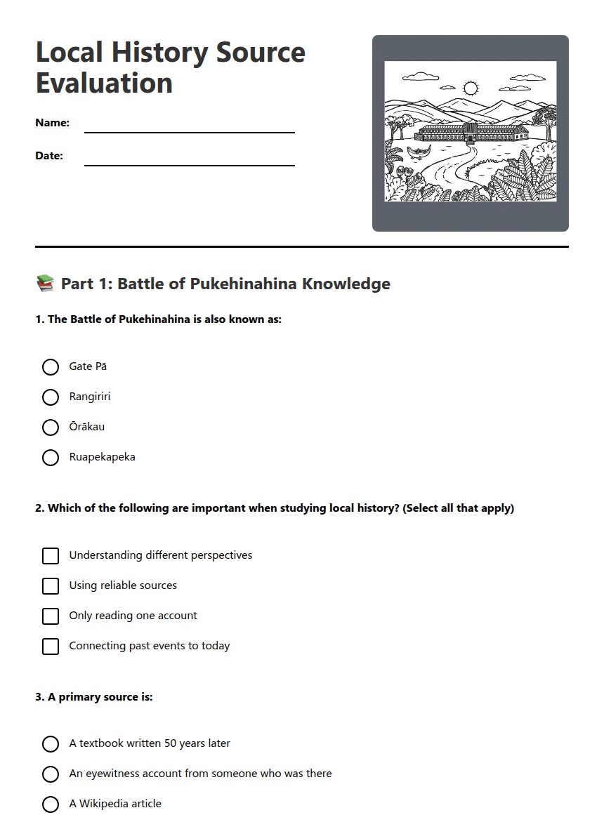 Local History Source Evaluation worksheet preview