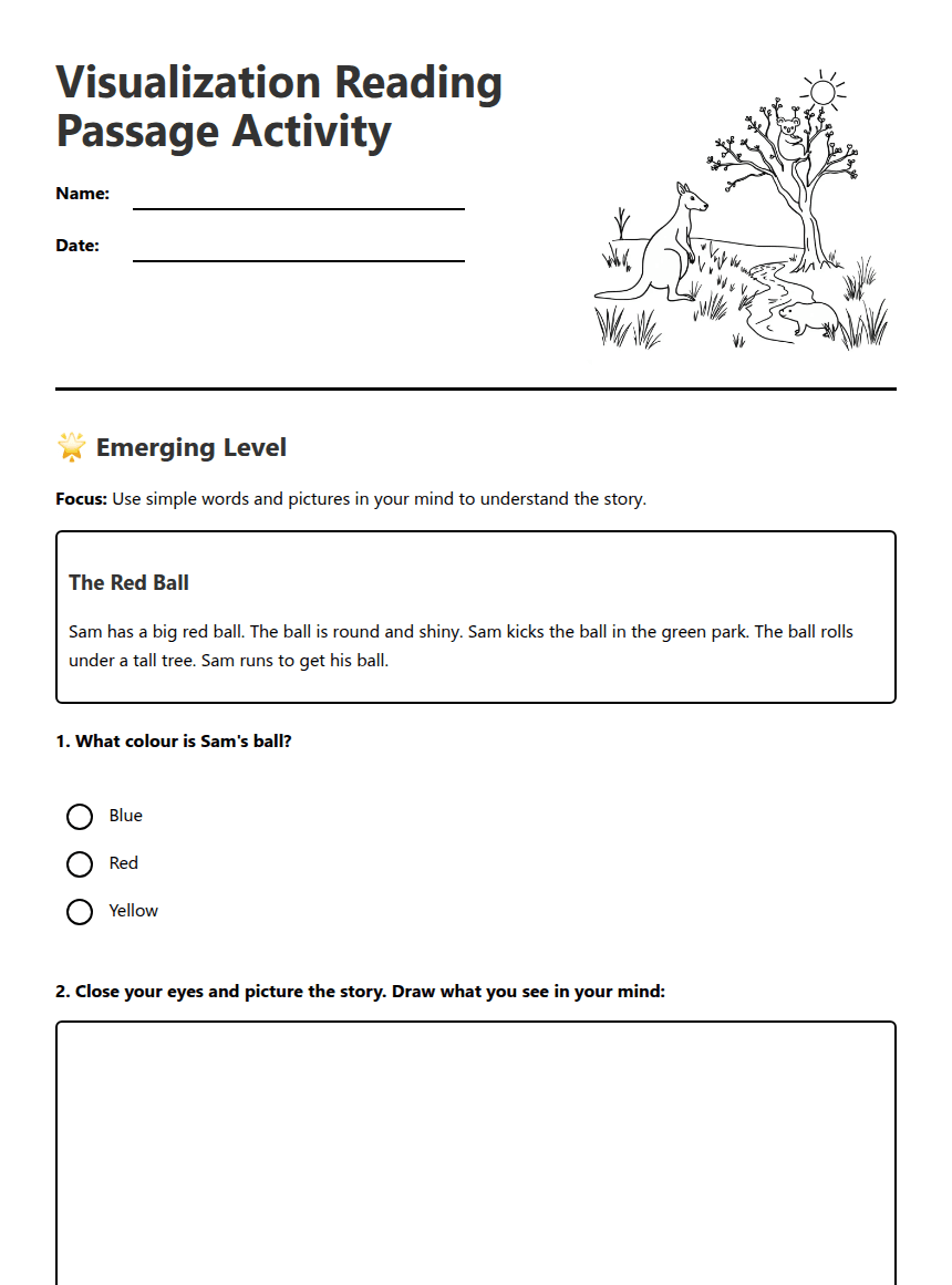 Visualization Reading Passage Activity worksheet preview