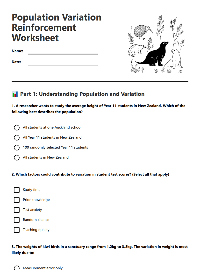 Population Variation Reinforcement Worksheet