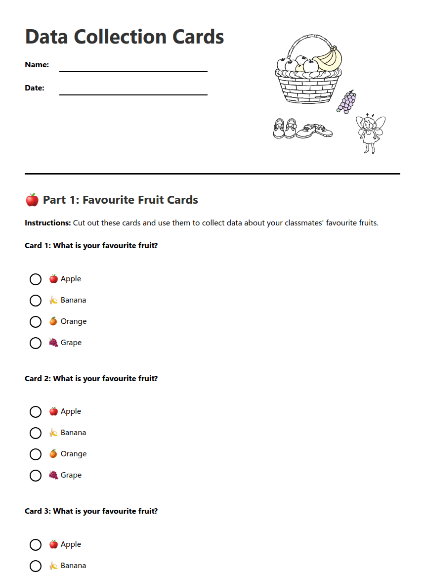 Data Collection Cards worksheet preview