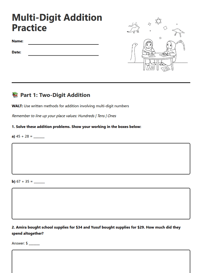 Multi-Digit Addition Practice