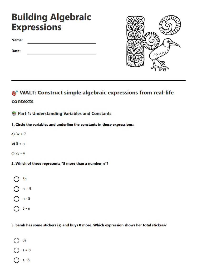 Building Algebraic Expressions