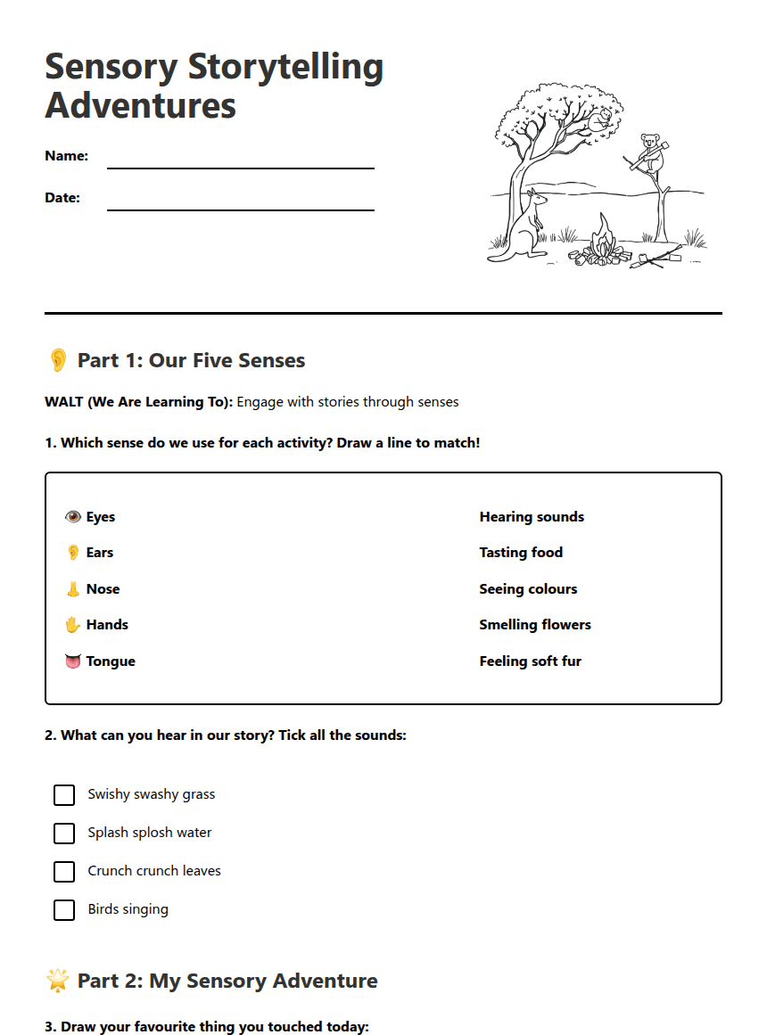 Sensory Storytelling Adventures worksheet preview