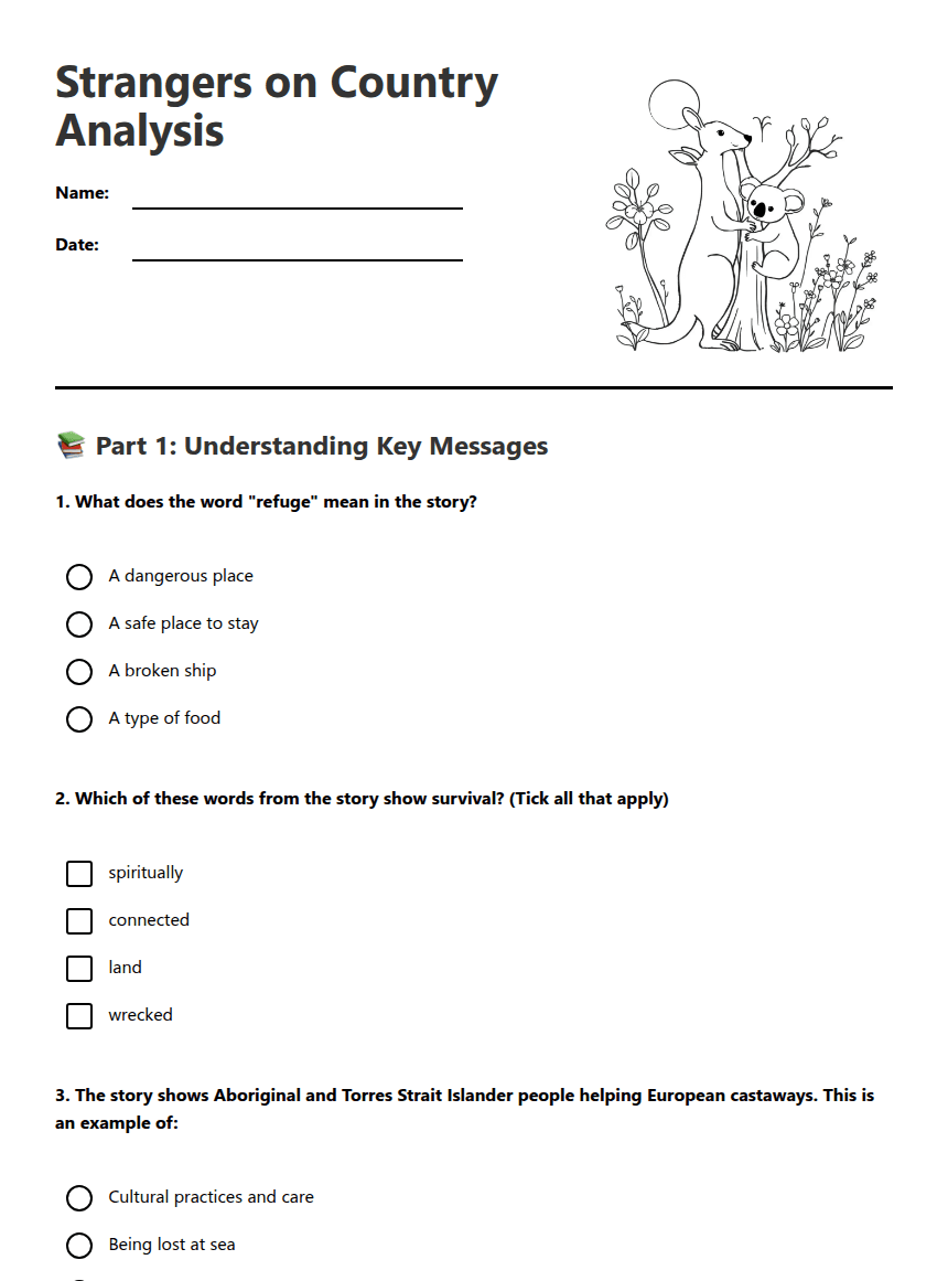 Strangers on Country Analysis worksheet preview
