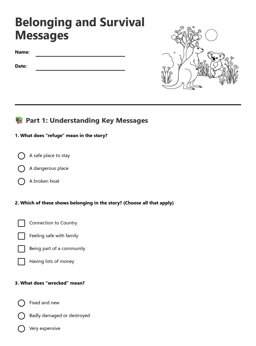 Belonging and Survival Messages worksheet preview