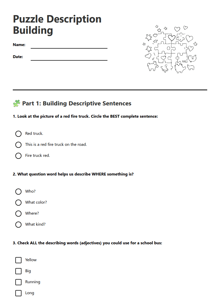 Puzzle Description Building worksheet preview