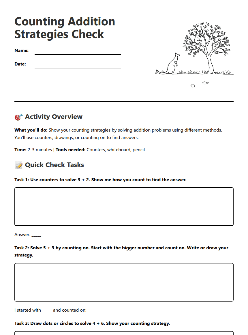 Counting Addition Strategies Check worksheet preview