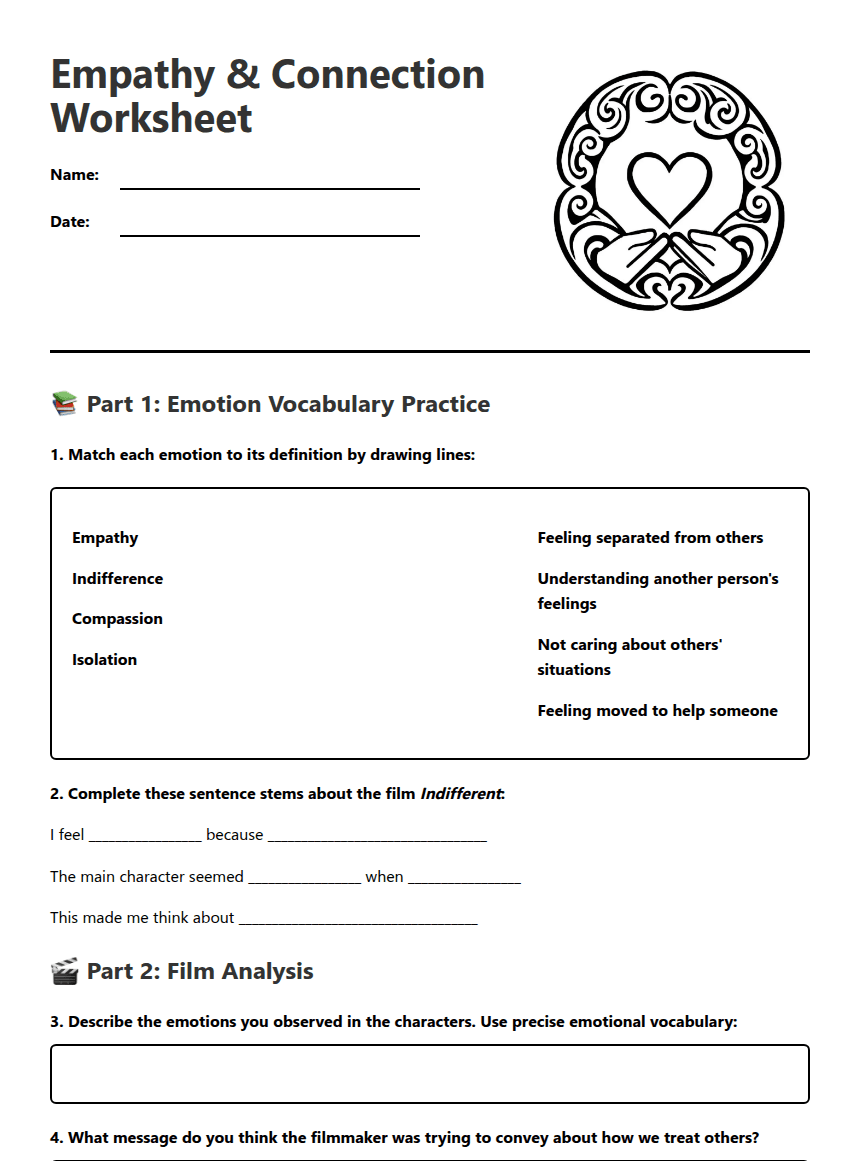 Empathy & Connection Worksheet worksheet preview