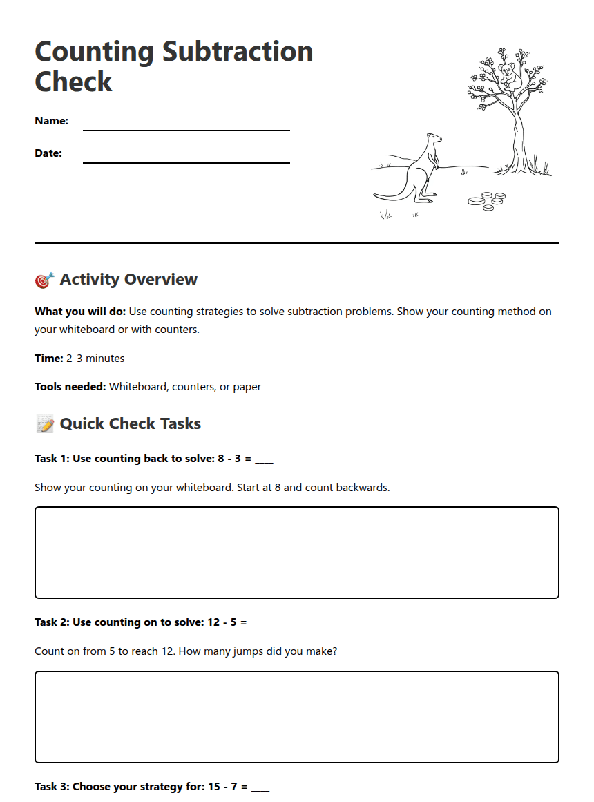 Counting Subtraction Check worksheet preview