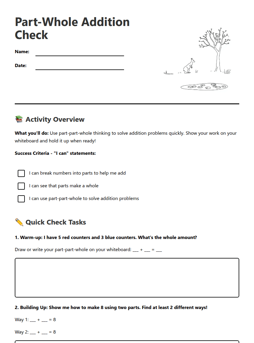 Part-Whole Addition Check worksheet preview