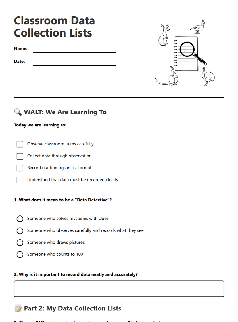 Classroom Data Collection Lists