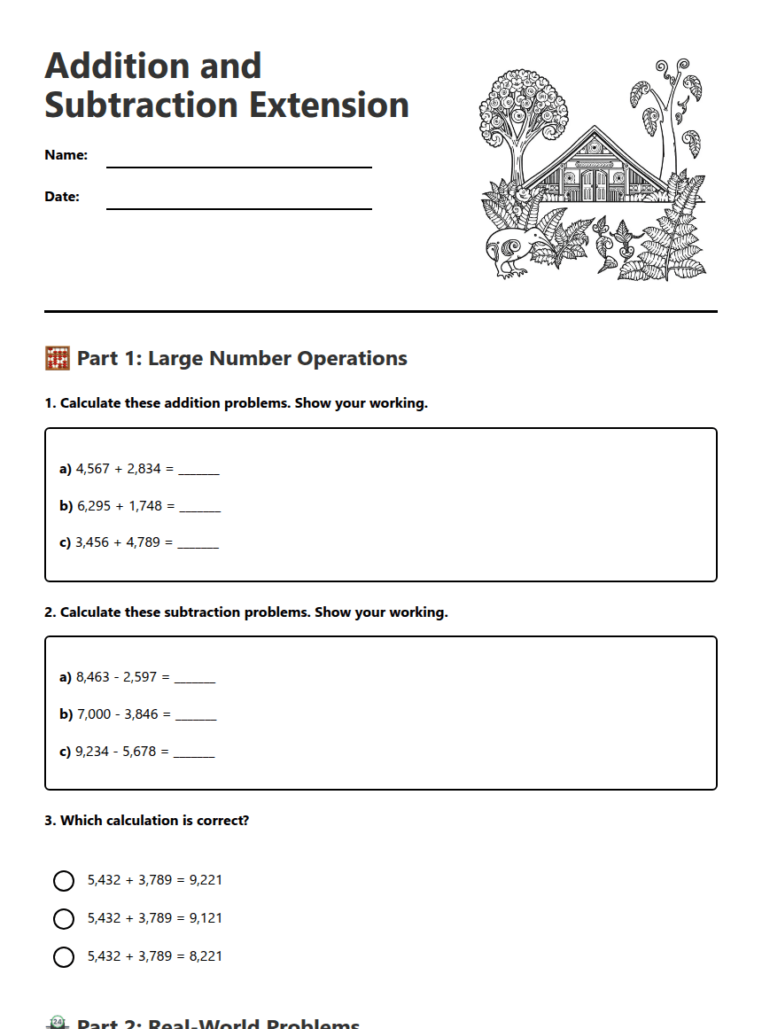 Addition and Subtraction Extension worksheet preview