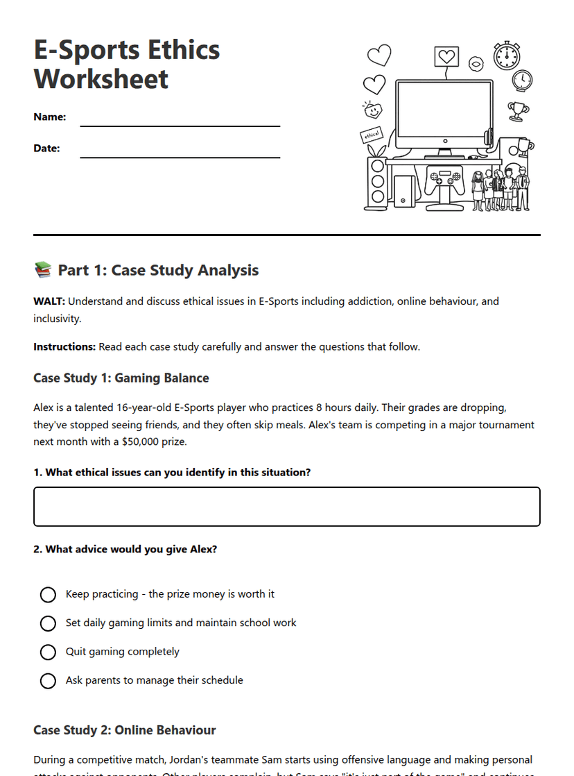 E-Sports Ethics Worksheet
