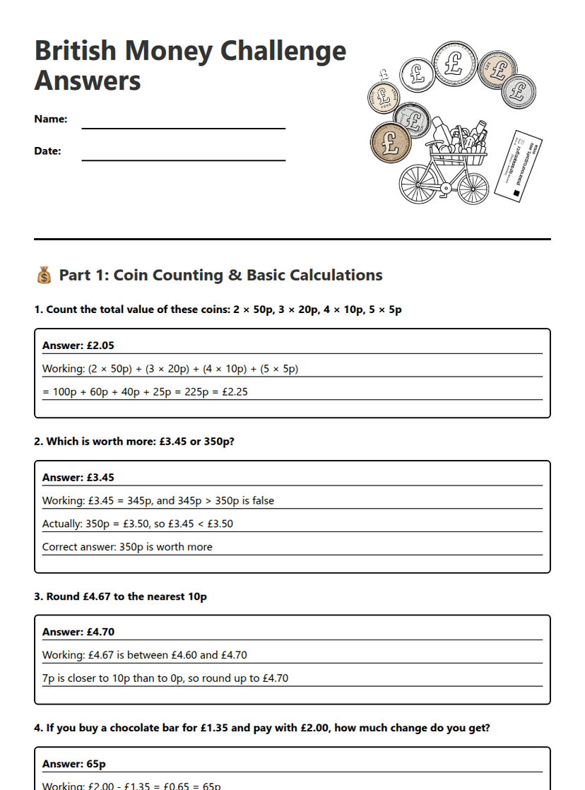 British Money Challenge Answers