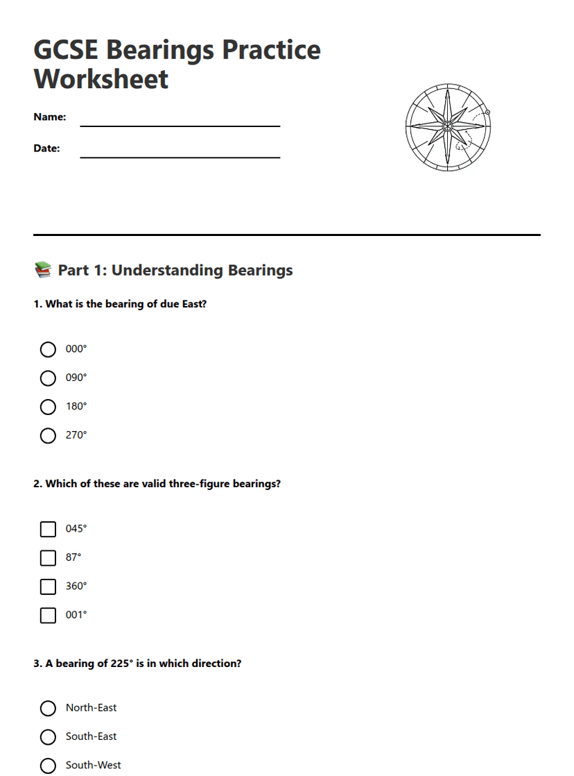 GCSE Bearings Practice Worksheet