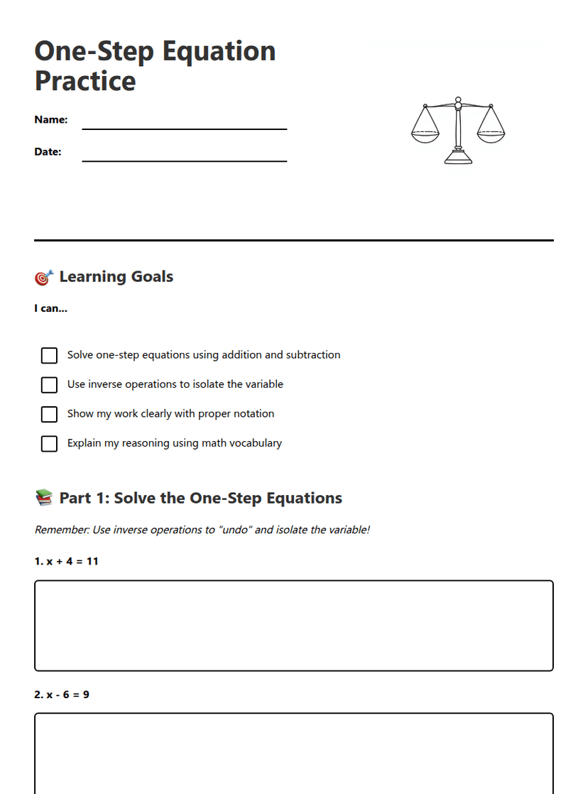 One-Step Equation Practice