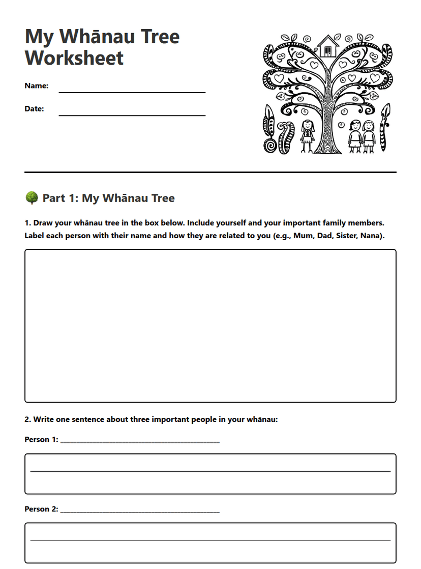 My Whānau Tree Worksheet