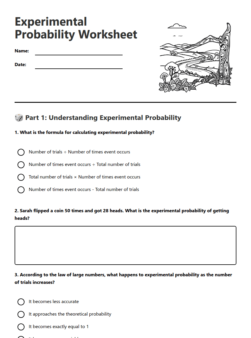 Experimental Probability Worksheet worksheet preview