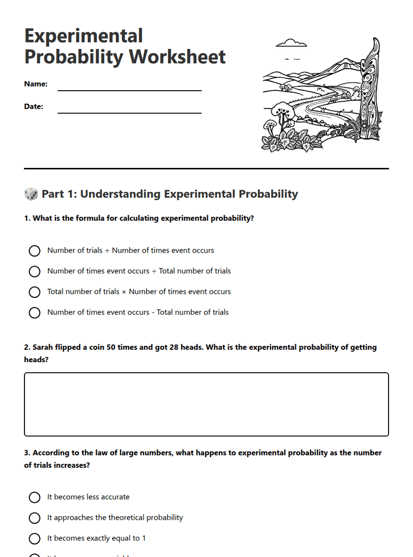 Experimental Probability Worksheet