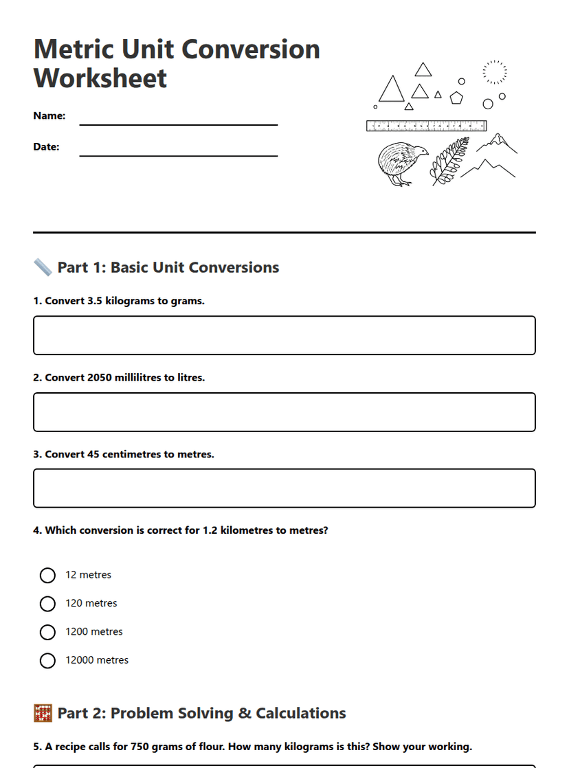Metric Unit Conversion Worksheet