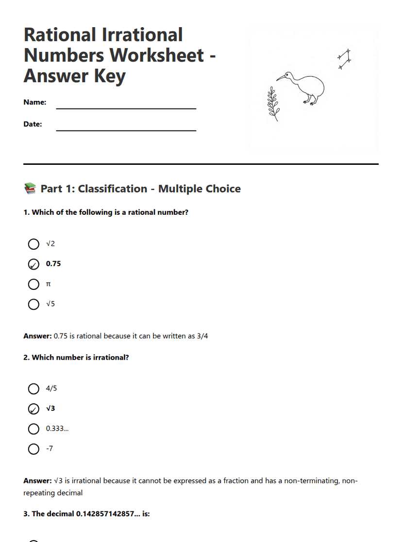 Rational Irrational Numbers Worksheet