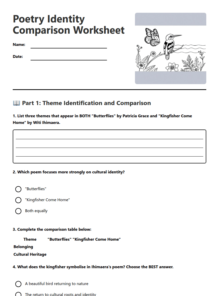 Short Story Comparison worksheet preview