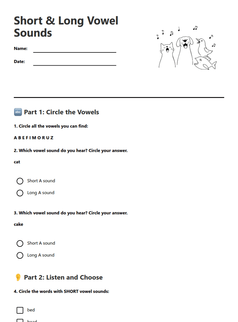 Short Long Vowel Sounds