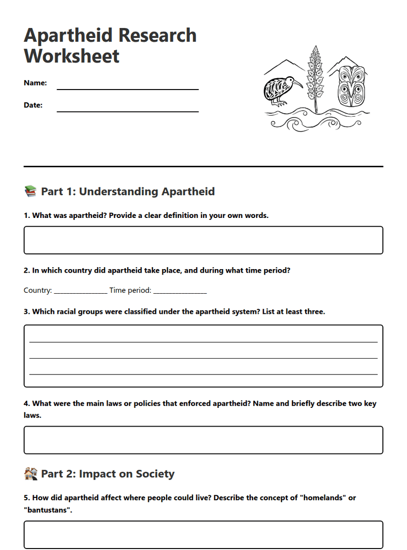 Apartheid Research Worksheet