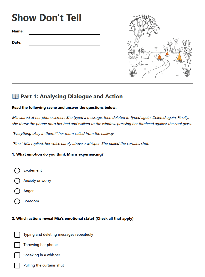 Show Don't Tell worksheet preview