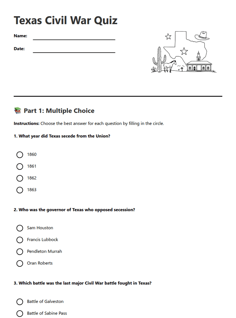 Texas Civil War Quiz