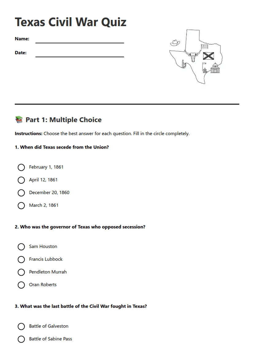 Texas Civil War Quiz