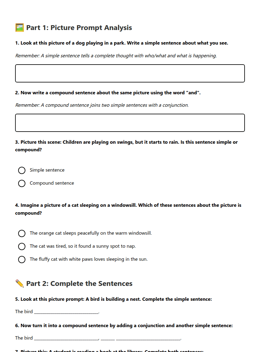 Picture Prompt Worksheet worksheet preview