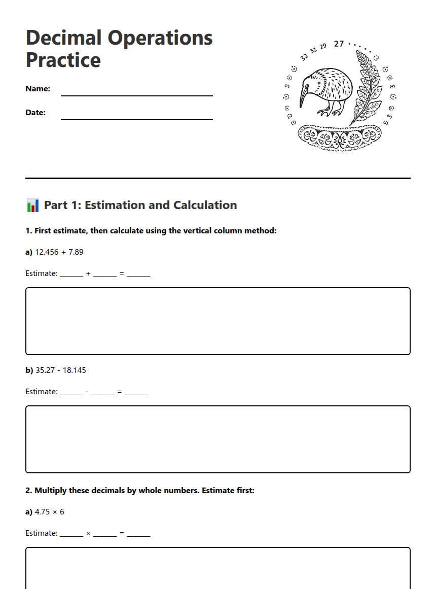 Decimal Operations Practice worksheet preview