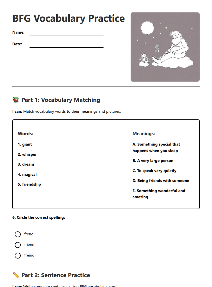 BFG Vocabulary Practice