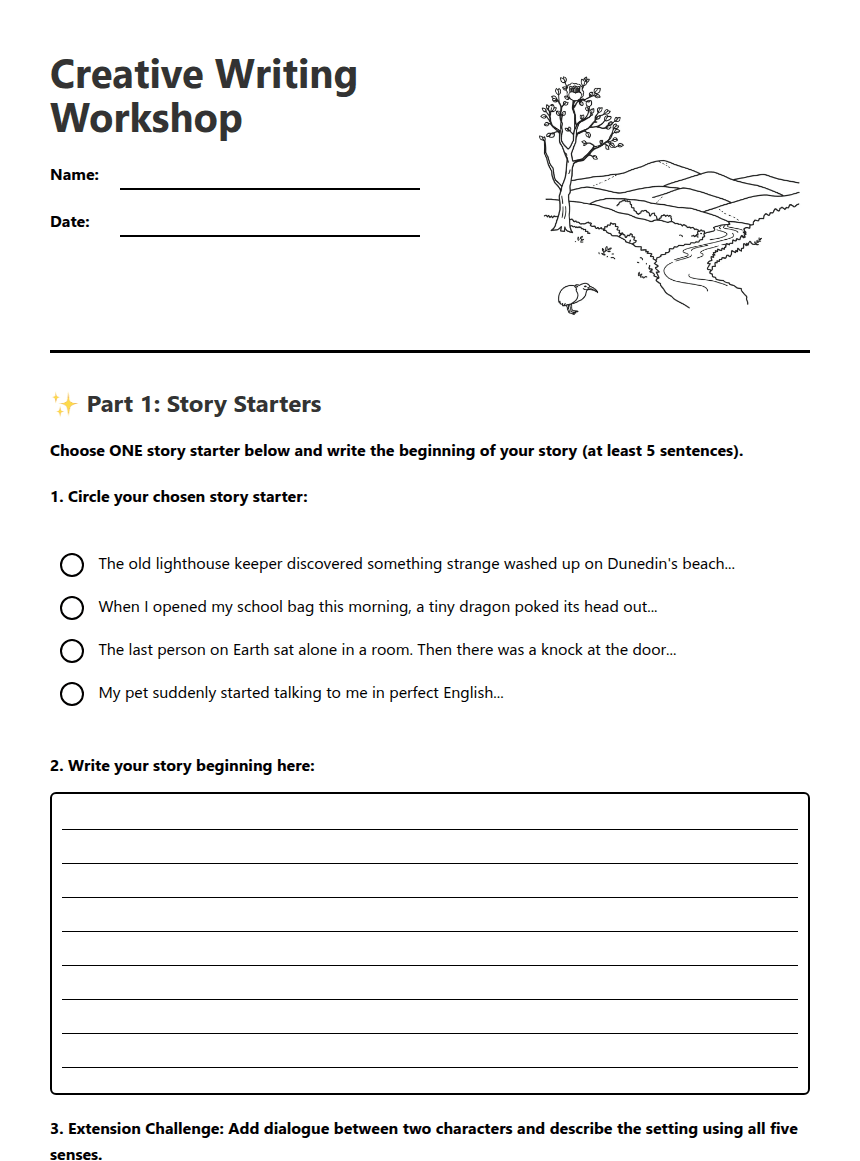 Creative Writing Workshop worksheet preview