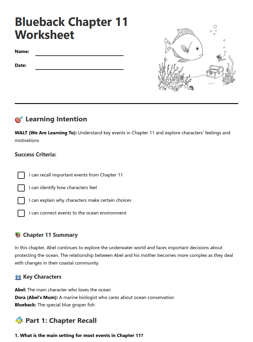Blueback Chapter 11 Worksheet worksheet preview